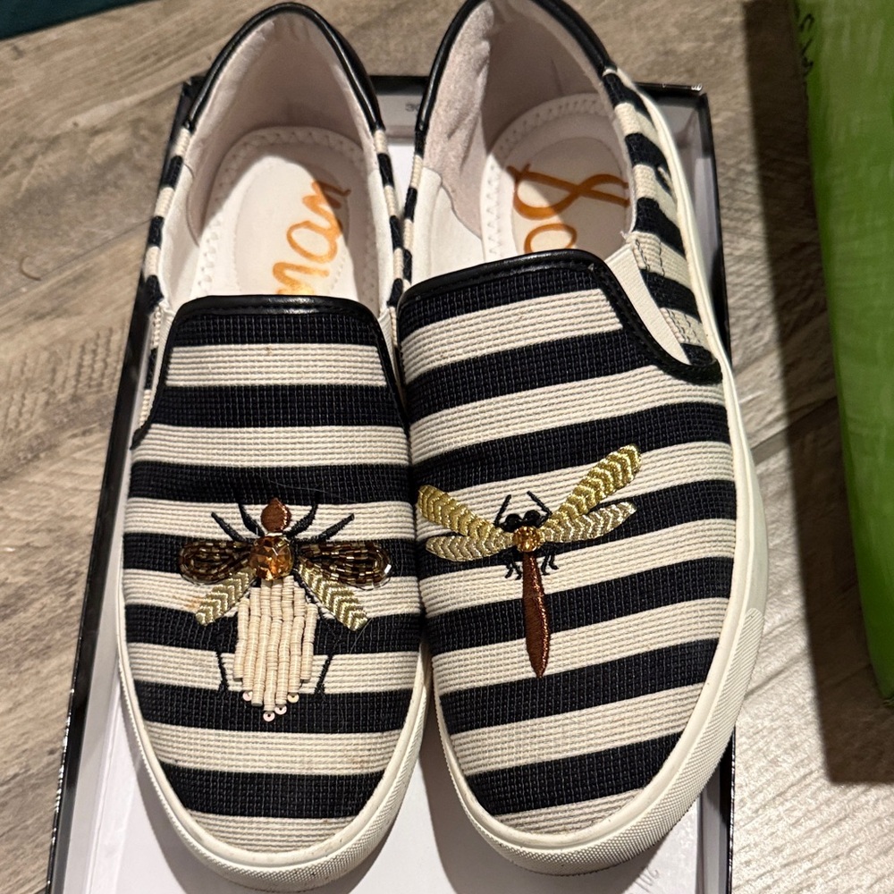 Sam Edelman Navy blue and White Striped Slip-Ons